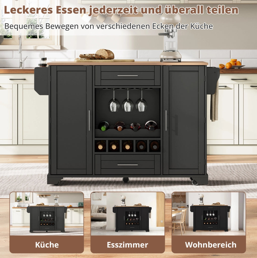 Carrello cucina con piano pieghevole e portabottiglie
