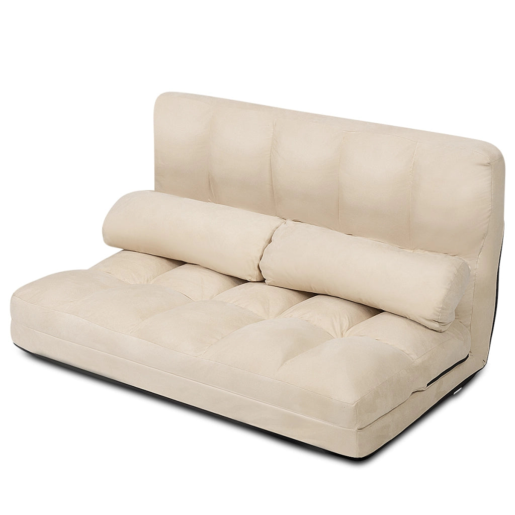 Divano letto pieghevole in 6 posizioni e rivestimento delicato sulla pelle, Divano da terra regolabile Beige-Divani letto