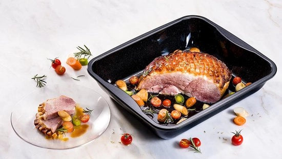 Piatto da brasatura grande con teglia da forno in ceramica - anticarbonizzazione - 1 pezzo - nero - acciaio