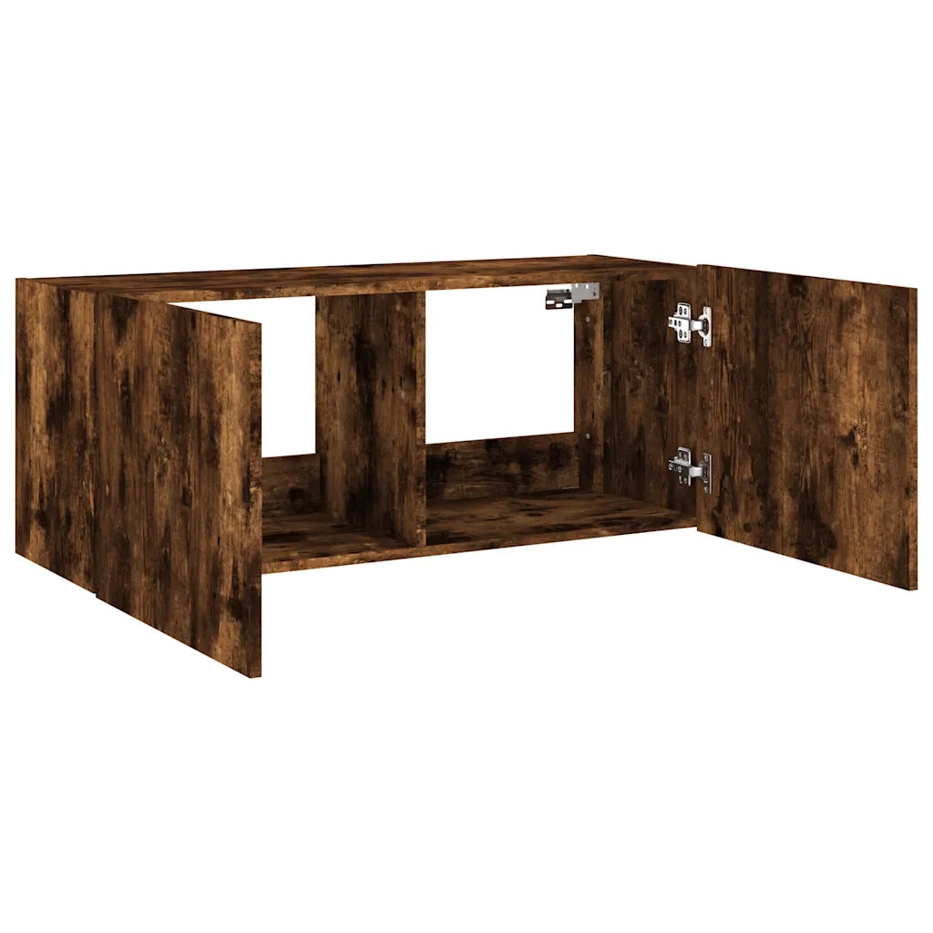 Mobile TV a Parete | Armadietto TV | Mobile Porta TV con Luci LED Rovere Fumo 100x35x41 cm
