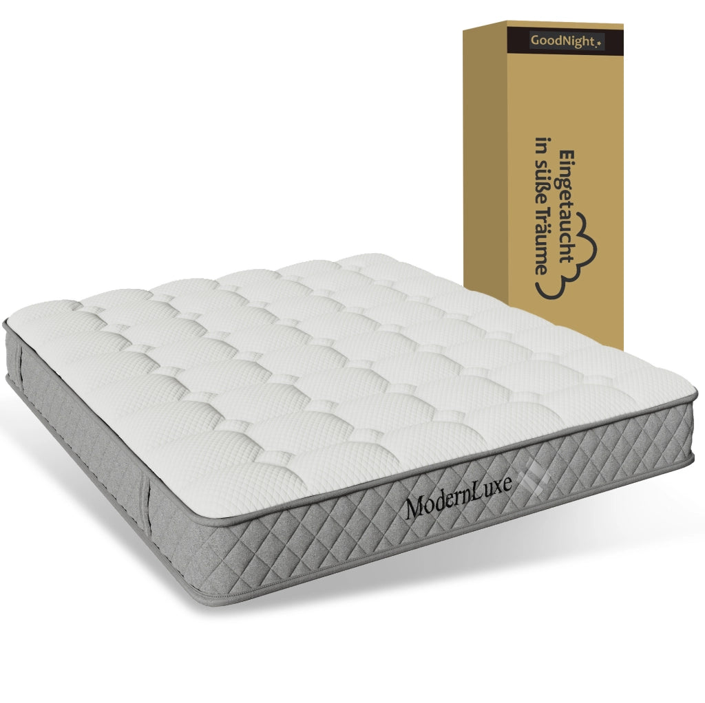Letto imbottito 140x200 cm grigio con materasso, LED, USB e contenitore idraulico