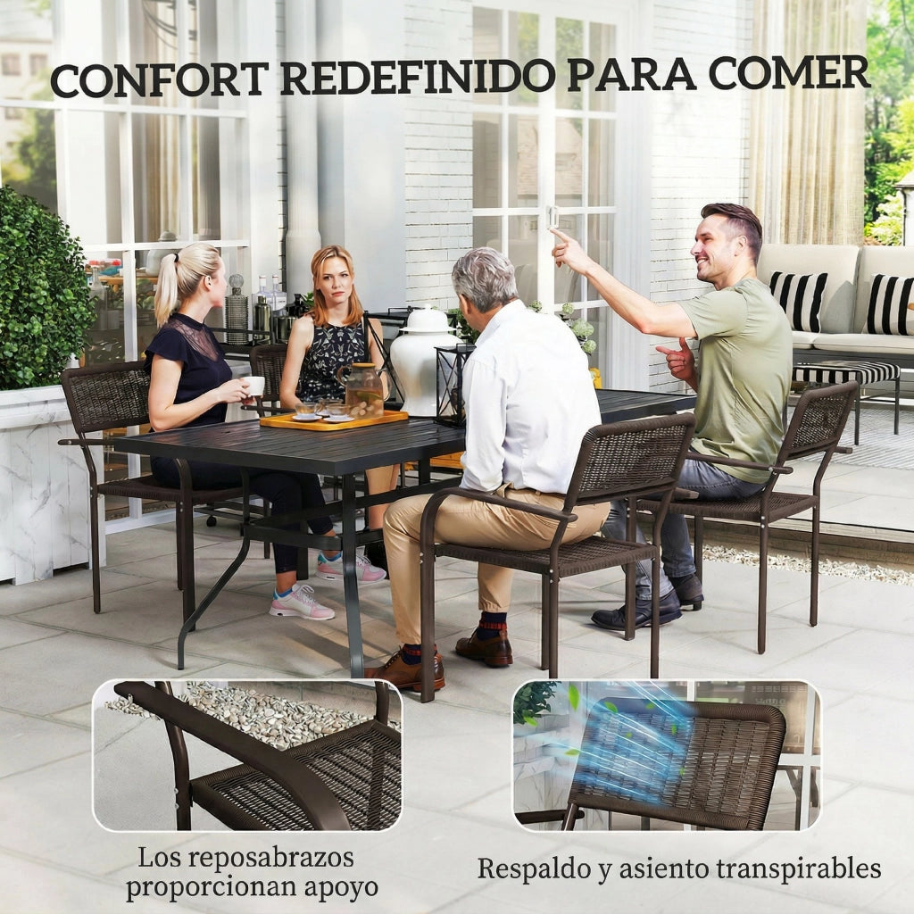 Set di 4 Sedie da Giardino Apilabili con Braccioli ¨C zephmum ¨C Marrone Scuro 55x60x83 cm