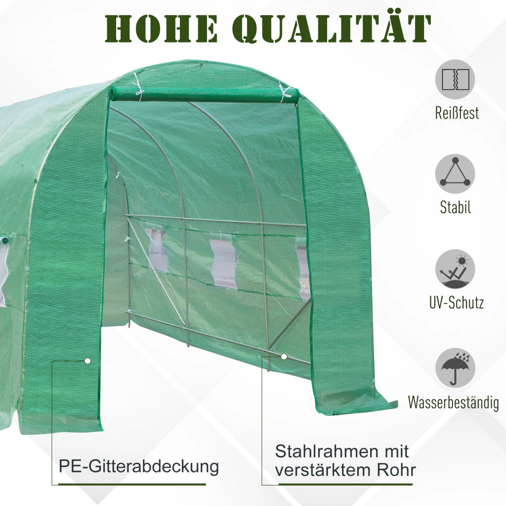 Serra da giardino 445x200x200cm con porta e 6 finestre ¨C Xylo ¨C Struttura acciaio zincato, telo PE verde