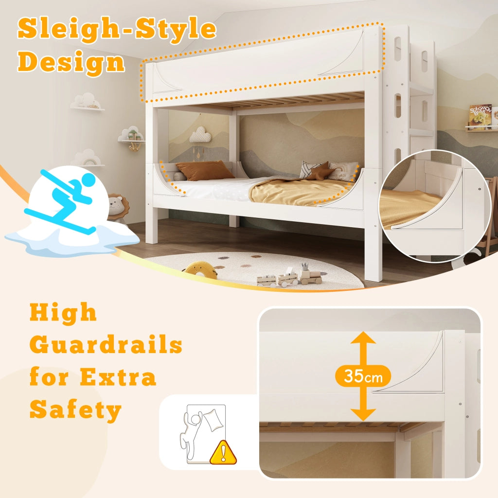 Letto a Castello 90 x 200 cm; Letto 2 Posti - Scala reversibile; separabile - Bianco
