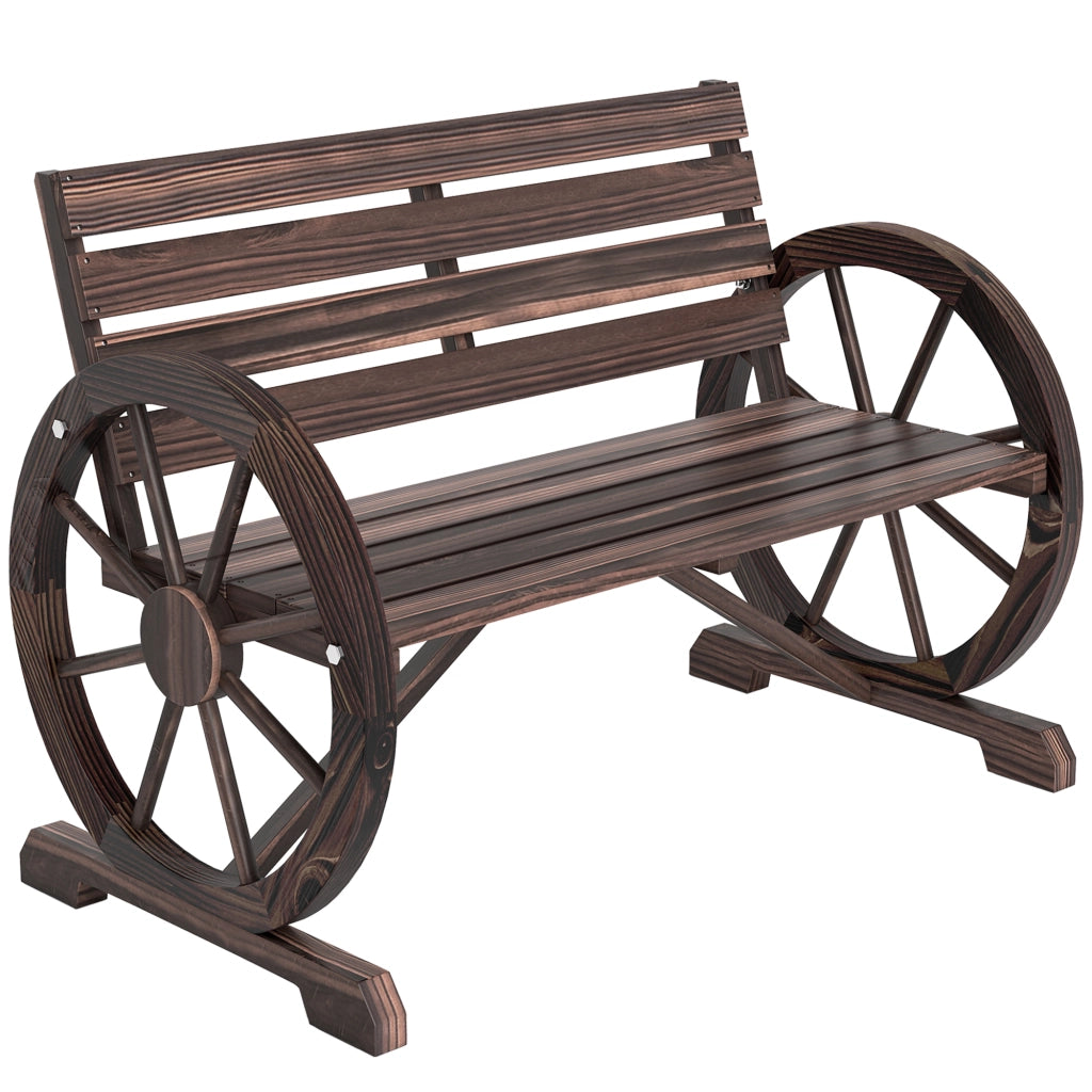 Panchina da Giardino da 2 Posti con Braccioli a Ruota, Panchina da Esterno a Doghe in Legno di Abete, Stile Country, 105.5x59x75 cm, Marrone