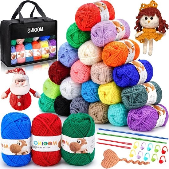 Set di lana acrilica a 24 colori - 40g di filato di cotone con 2 aghi per cucire a maglia - lana per abbigliamento per animali domestici - cappelli - asciugamani - guanti