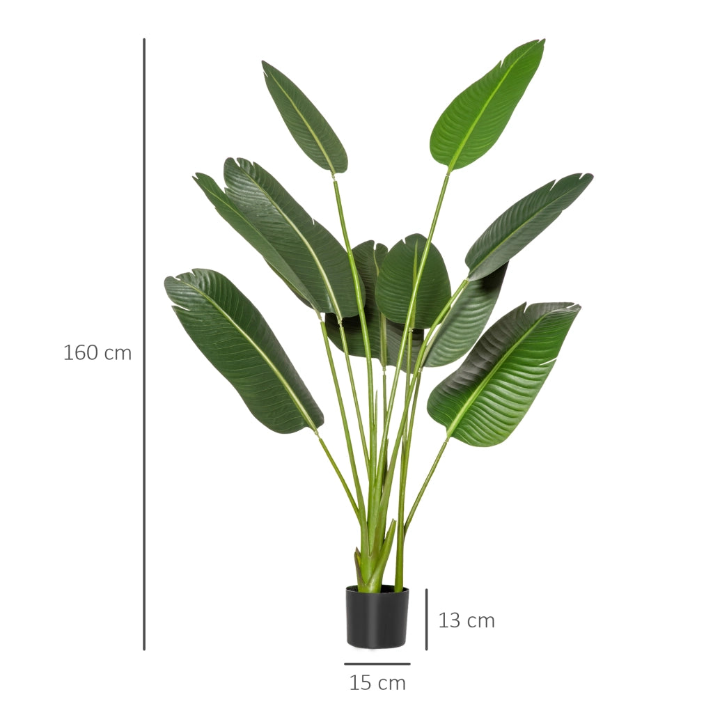 Albero Artificiale di Banano 160 cm con Vaso e 10 Foglie Realistiche Verde