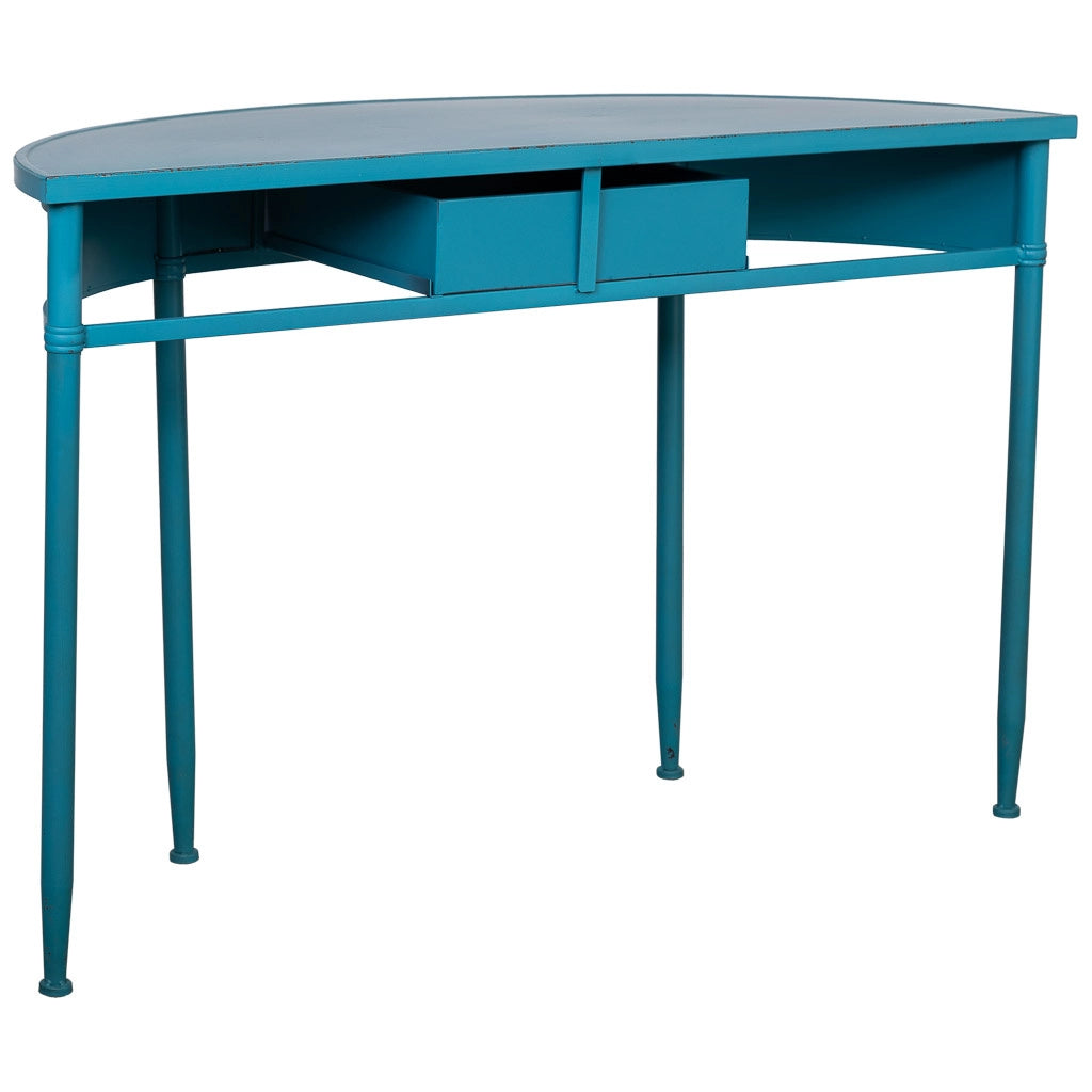 Console in metallo con 1 cassetto blu invecchiato 120x44x80