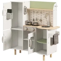 Cucina Giocattolo per Bambini 3-6 Anni con Macchina del Ghiaccio e Utensili, 84x34x89 cm, Bianco e Verde