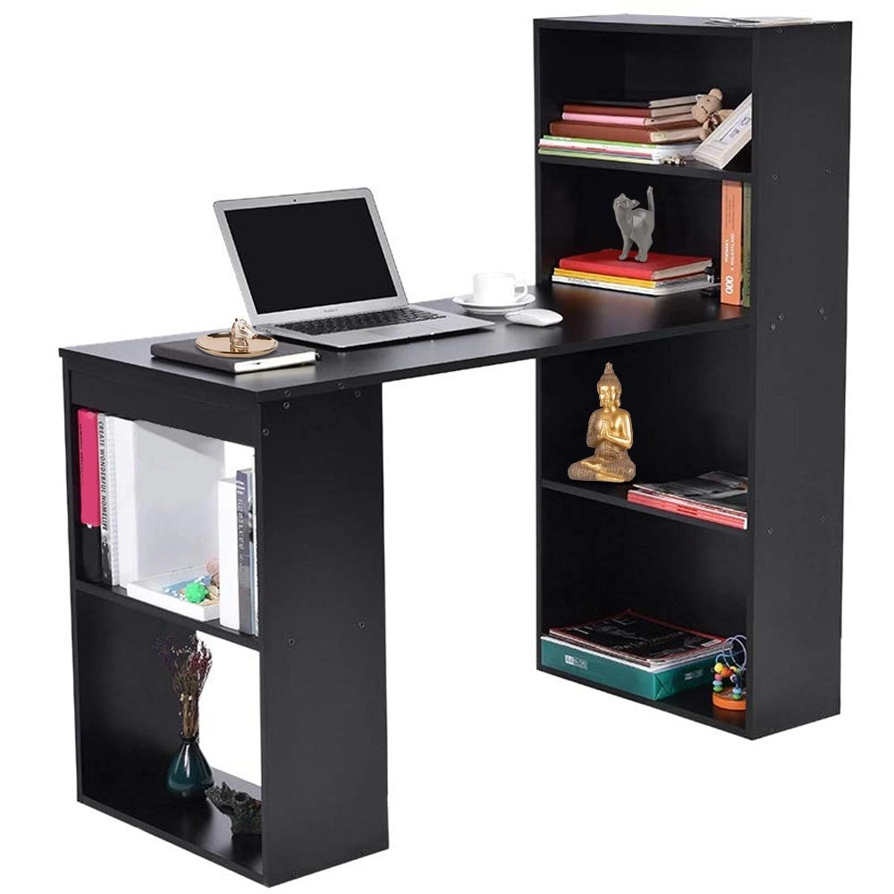 Scrivania con Doppia Libreria Laterale Porta PC in Legno Nobilitato Casa Ufficio Nero