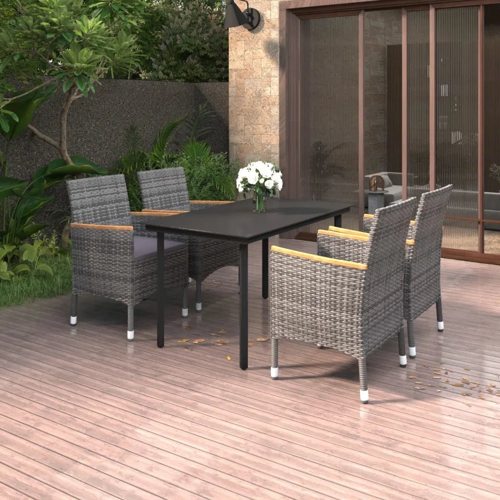 Set da Pranzo per Giardino 5 pz con Cuscini Polyrattan e Vetro cod mxl 42171