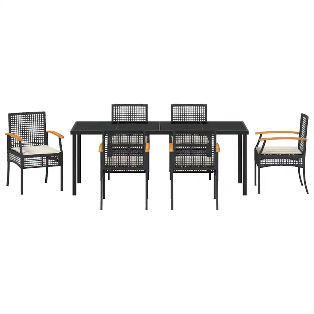 Set da Pranzo per Giardino con cuscino 7 pcs Nero Rattan 3380818