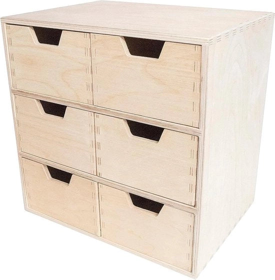 Cassa in legno con 6 cassetti - Compartimento di archiviazione - Multiplex senza stampa - 28,5 x 20 x 28,5 cm - Decoupage decorare - Cassa organizzatore cassettiera
