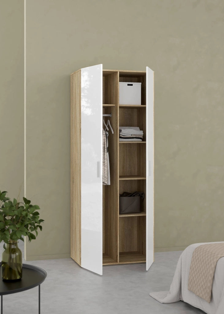 Armadio Camera da Letto Argor, Guardaroba 2 Ante Appendiabiti, 78.7x200.9h cm Marrone Quercia