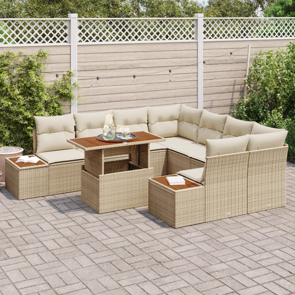 Set di Divani da Giardino  9 Pezzi con Cuscini Beige in Polyrattan