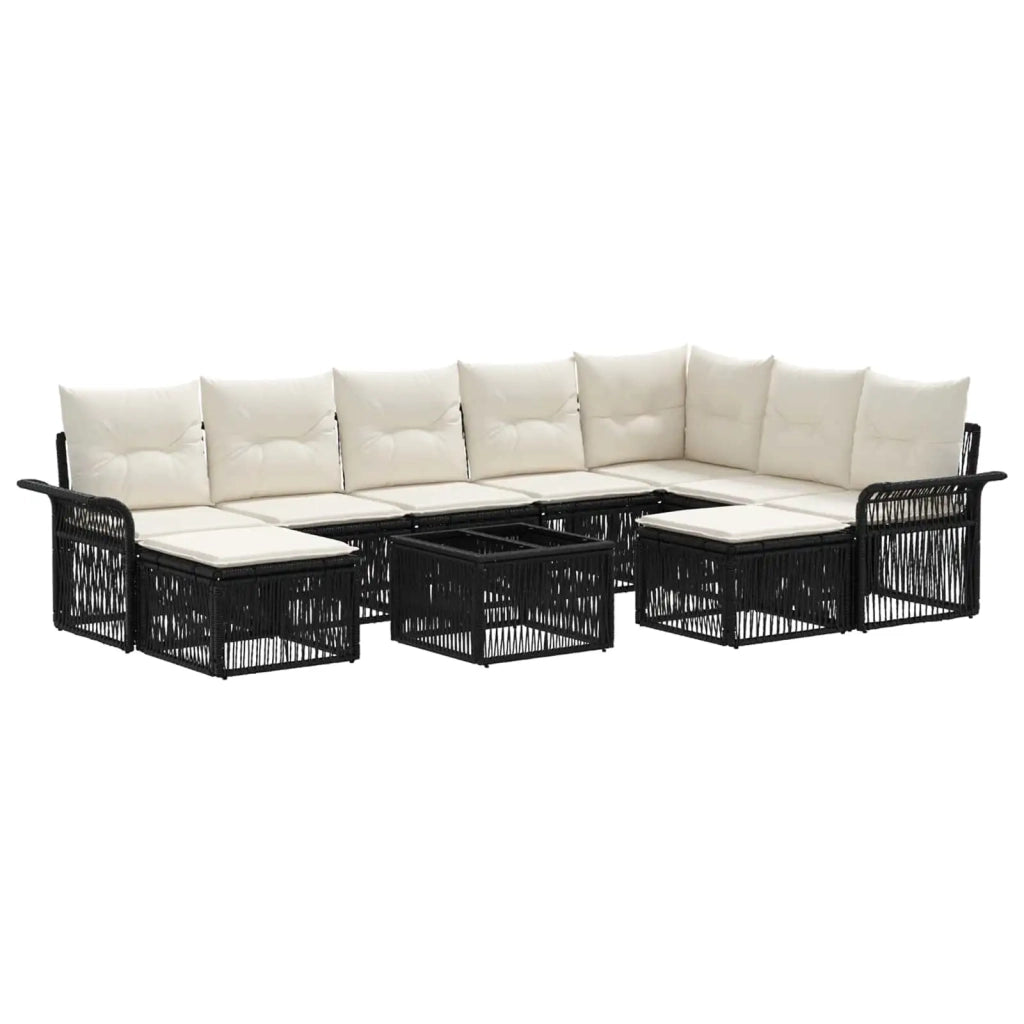 Set Divano da Giardino 10 pcs Nero e Bianco Crema polyrattan 3435019