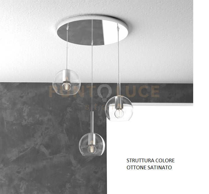 SOSP. OTTONE SAT. TONDA 3 LUCI VETRI TUTTI PICCOLO TRASPARENTE 1155OS-S3 TP-TR