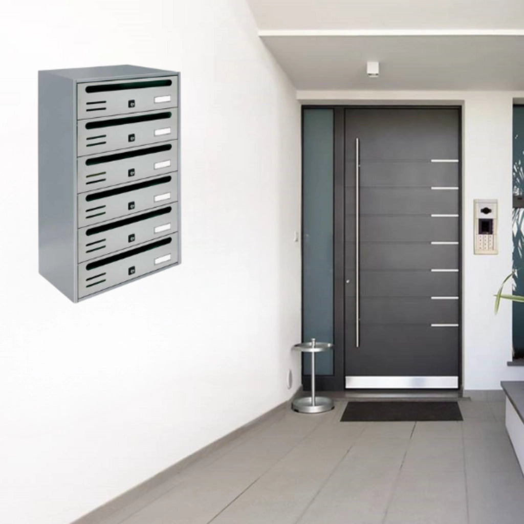 ALUBOX CUBO Cassette Postali Condominiali 6 Posti  63X38,5X25 Cm In Lamiera Zincata Cassetta Postale Condominiale Orizzontale Da Esterno E Interno Protetto COLORE: ARGENTO RAL 9006