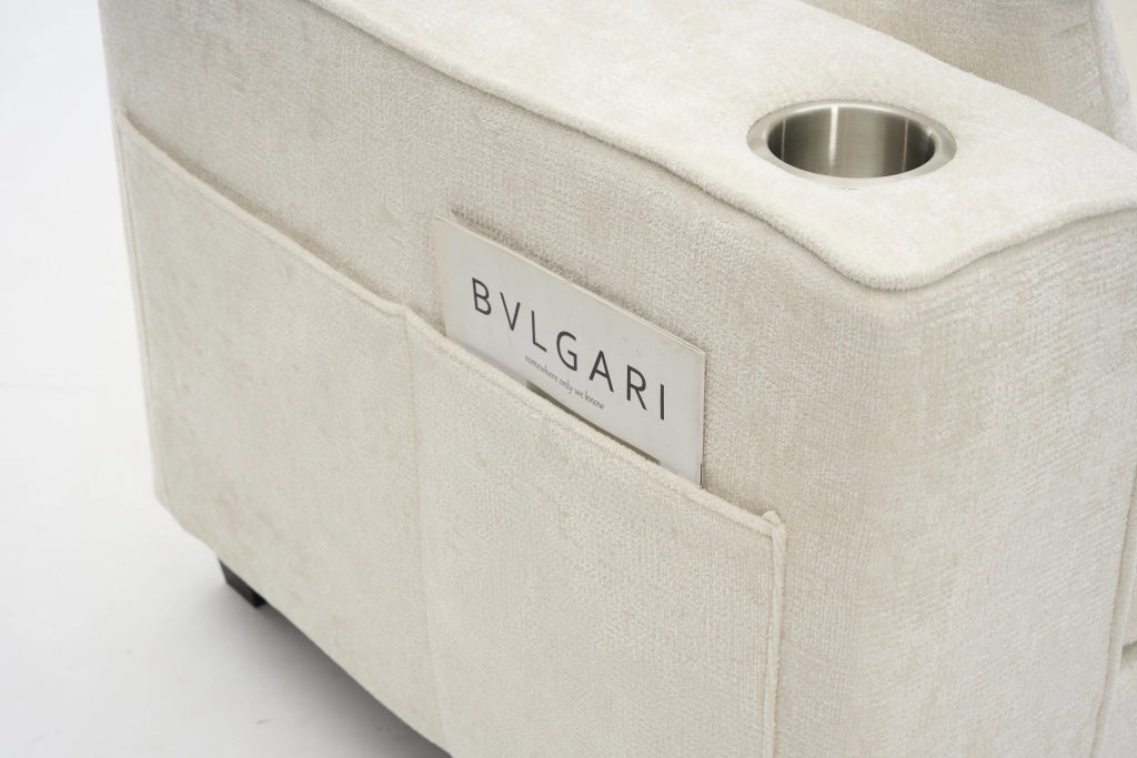 Divano a 2 posti con braccioli portabicchieri tessuto chenille beige con tasche laterali 72 × 182 × 96 cm