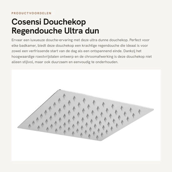 Douchekop Ultra Dun 8 Pollici - Alta Pressione - Anticalcare - Acciaio Inossidabile - Silicone - Qualità dell'Acqua Salutare - Douchekop per la Pioggia