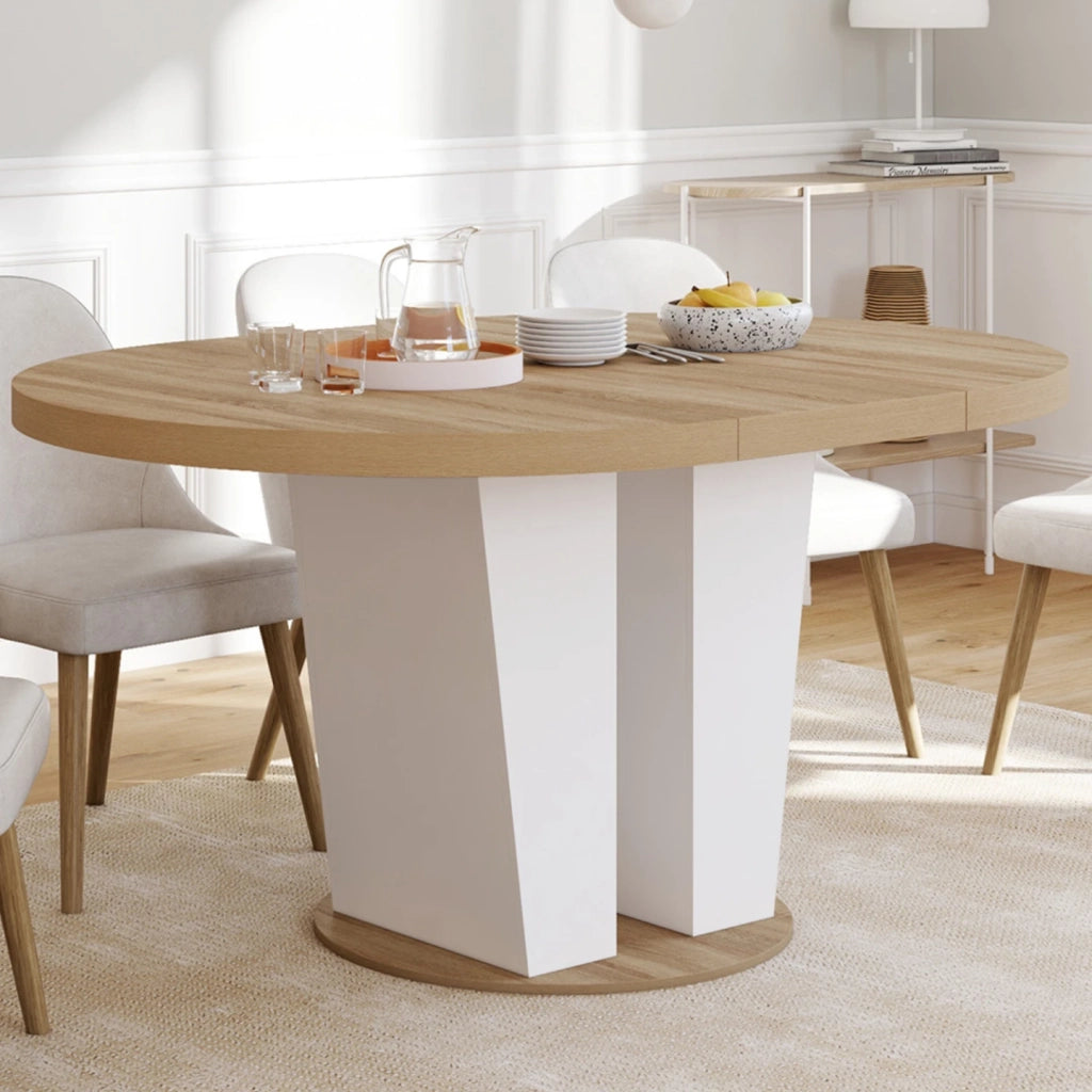 IDMarket - ELIAD tavolo da pranzo rotondo allungabile 4-8 persone in legno e bianco 110-150 cm