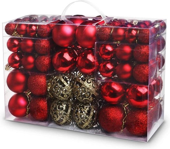 Set di 100 palline di Natale - Rosso e Oro - Palline di Natale in plastica indeformabile - Decorazione per albero di Natale - Ornamenti per decorazione di Natale - Decorazione festiva - Luccicante opaco glitter aperto - Ø 3/4/6cm