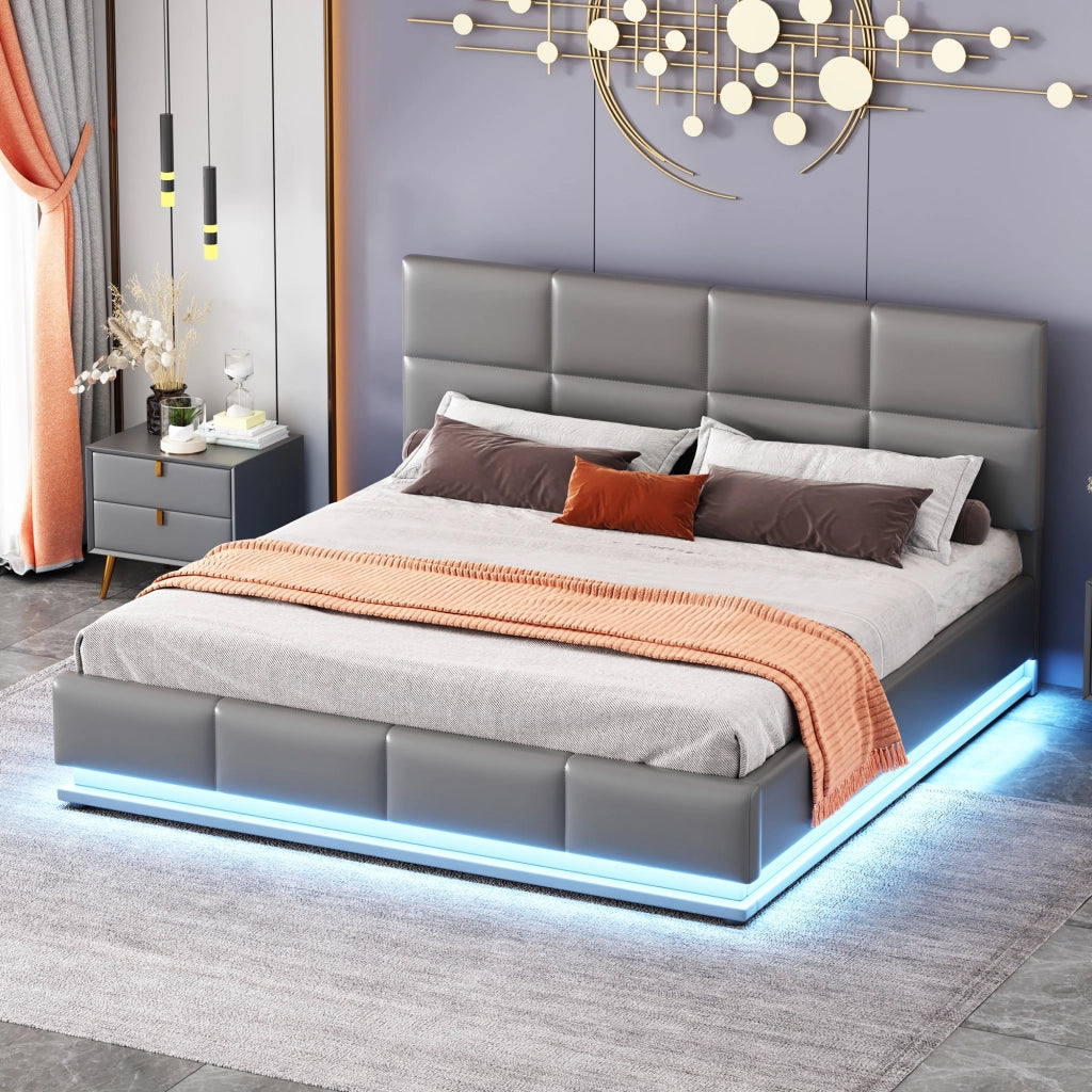 Letto Contenitore 160 x 200 cm; Letto Matrimoniale - LED e Testiera Regolabile - Grigio