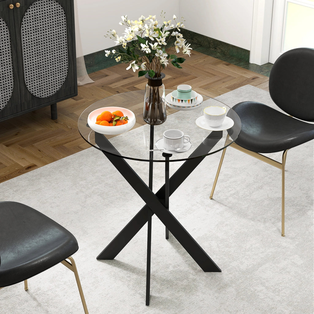 Tavolo da pranzo rotondo ¨C Xylo ¨C Vetro temperato e metallo nero, 70 cm, 4 persone