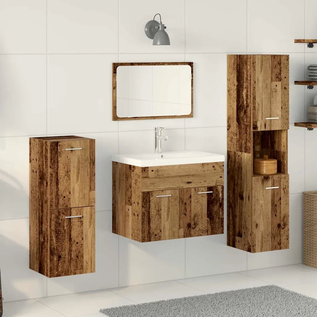 Set di mobili per il bagno con porta 4 pcs Legno vecchio 3332556