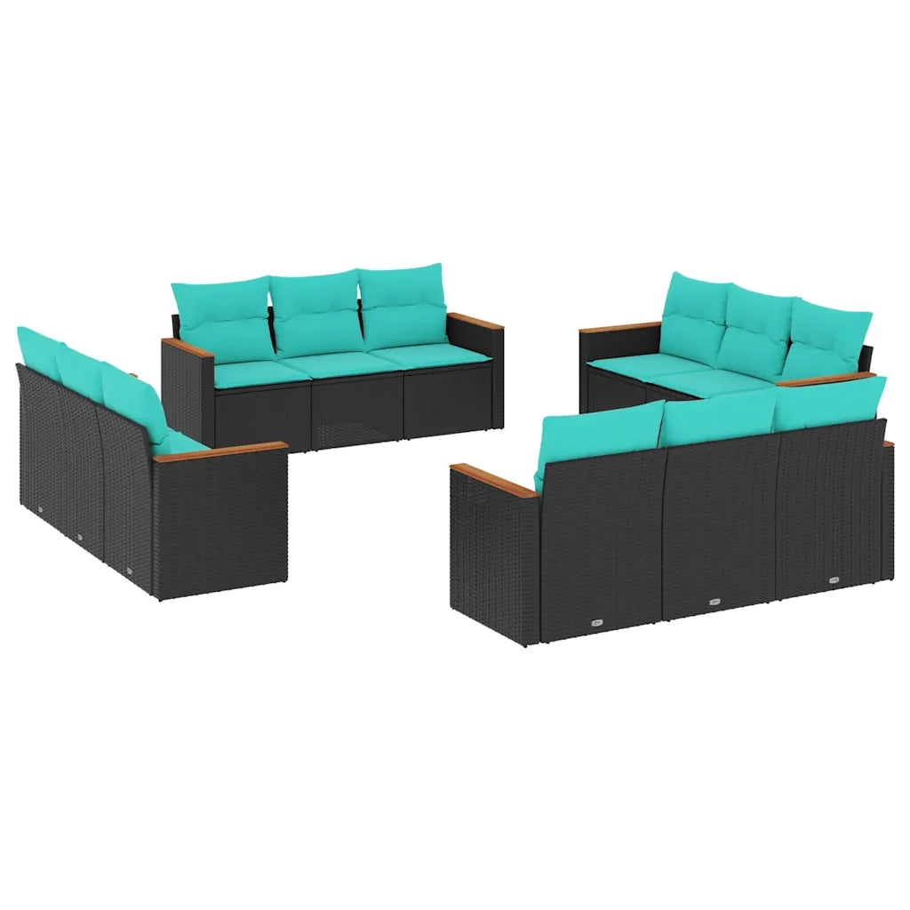 Set Divani da Giardino 12 pz con Cuscini Nero in Polyrattan 3225833