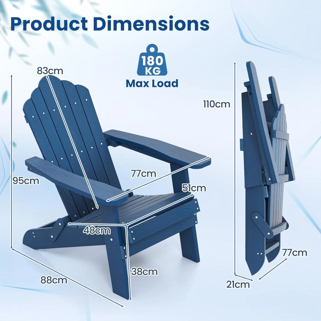 Sedia Adirondack Pieghevole, Sedie da Patio Resistente alle Intemperie con Schienale Ergonomico Inclinato, Braccioli Larghi, Seduta Confortevole, Sedia da Giardino, Cortile, Piscina (Blu)