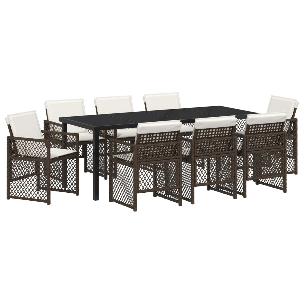 Set da pranzo da giardino vitaXL in 9 pezzi con cuscini Rattan Poly Marrone
