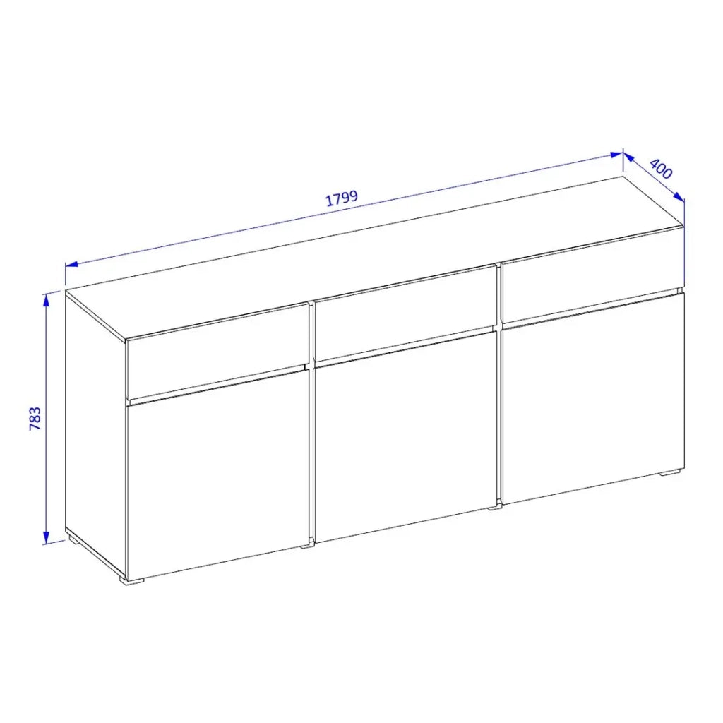 Buffet colori bianco e nero 180cm collezione HAVANA. Credenza di design con 3 porte e 3 cassetti.