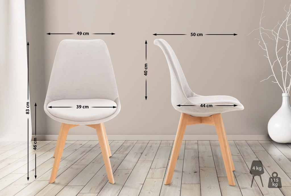 Set 4 Sedie Pranzo Linares grigio chiaro,Velluto