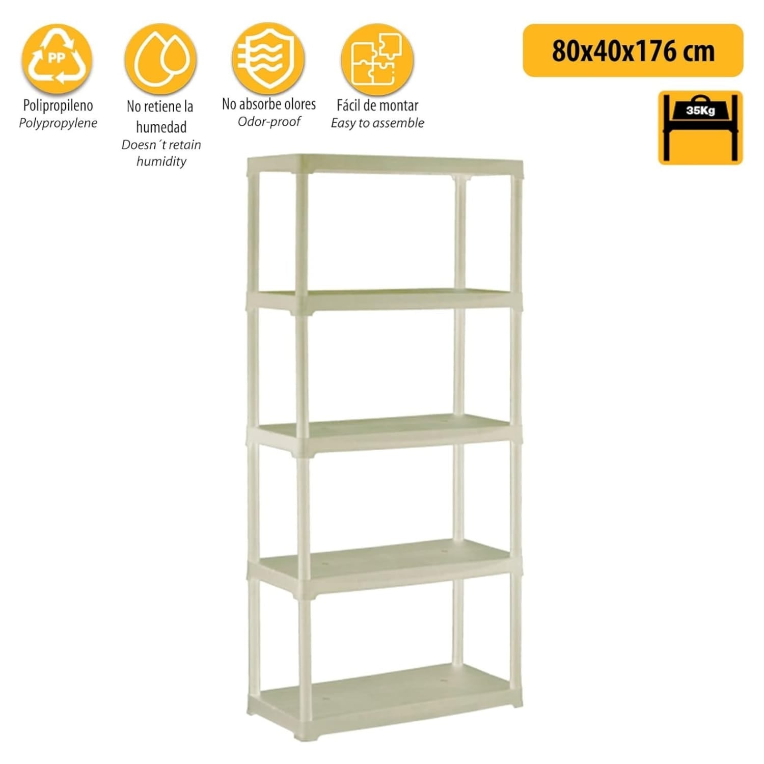 SCAFFALE IN RESINA 5 RIPIANI COLORE BEIGE 80X40X176 CM