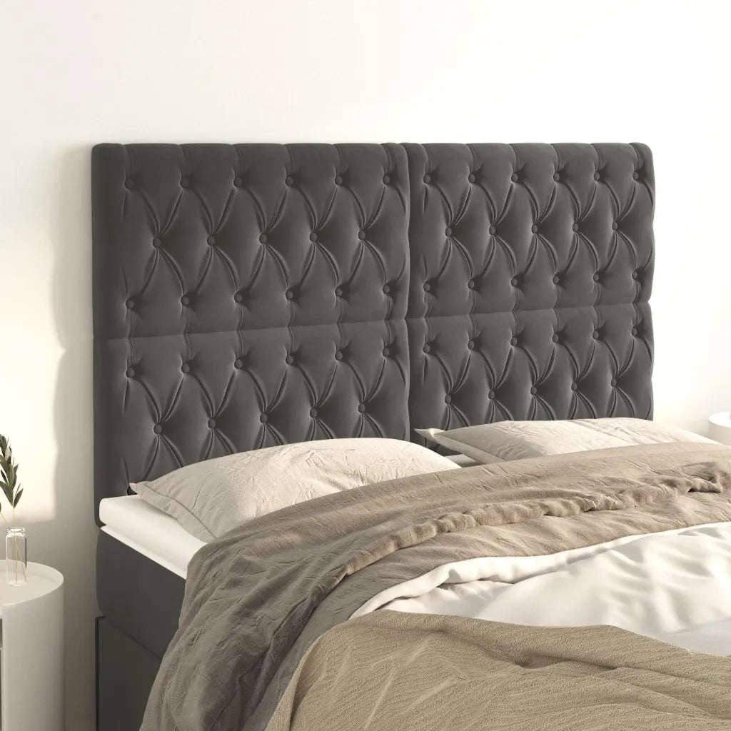 Testiera-Testata Decorativa Grigio Scuro 160x7x118/128 cm Velluto