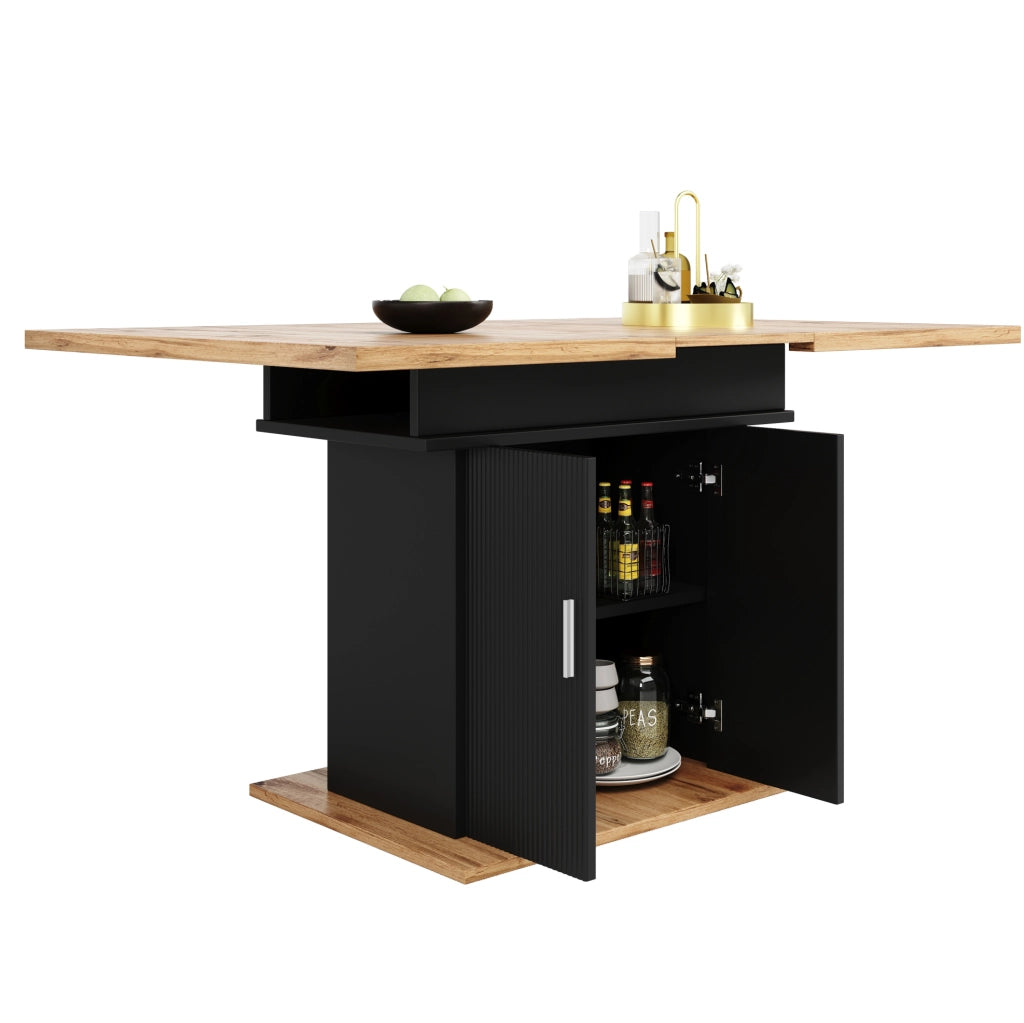 Tavolo da pranzo estensibile 110-140x70x76 cm in MDF nero con contenitore
