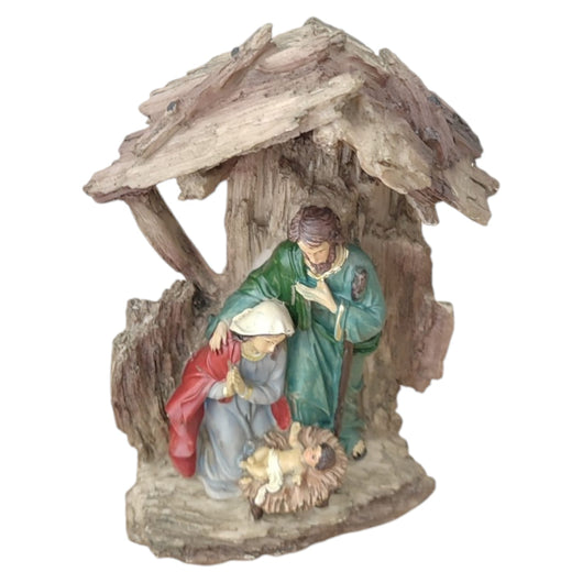 SET NATIVITA' IN RESINA CON CAPANNA A TRONCO