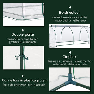 Serra da Giardino con Porte a Cerniera 250x100x80 cm in Acciaio e PVC Trasparente