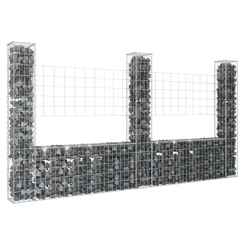Cesto Gabbione a U con 3 Pali in Ferro 260x20x150 cm 151283