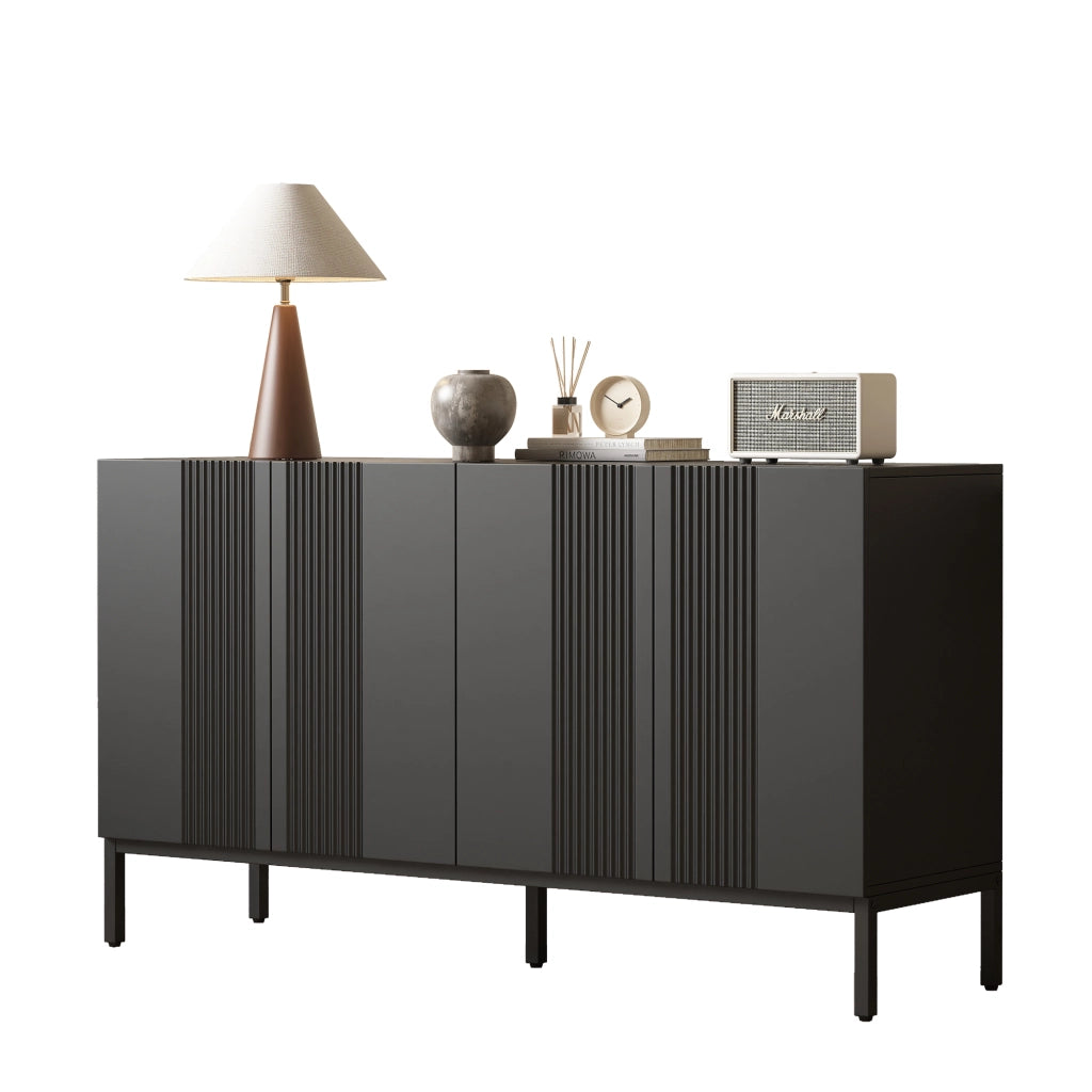 Credenza moderna linee uniche - Zephmum - 4 ante senza maniglia, per soggiorno e cucina (Nero)