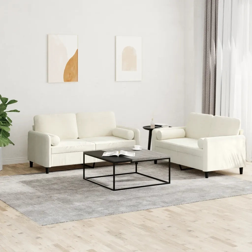 Set di Divani 2 pz con Cuscini Crema in Velluto 3202002