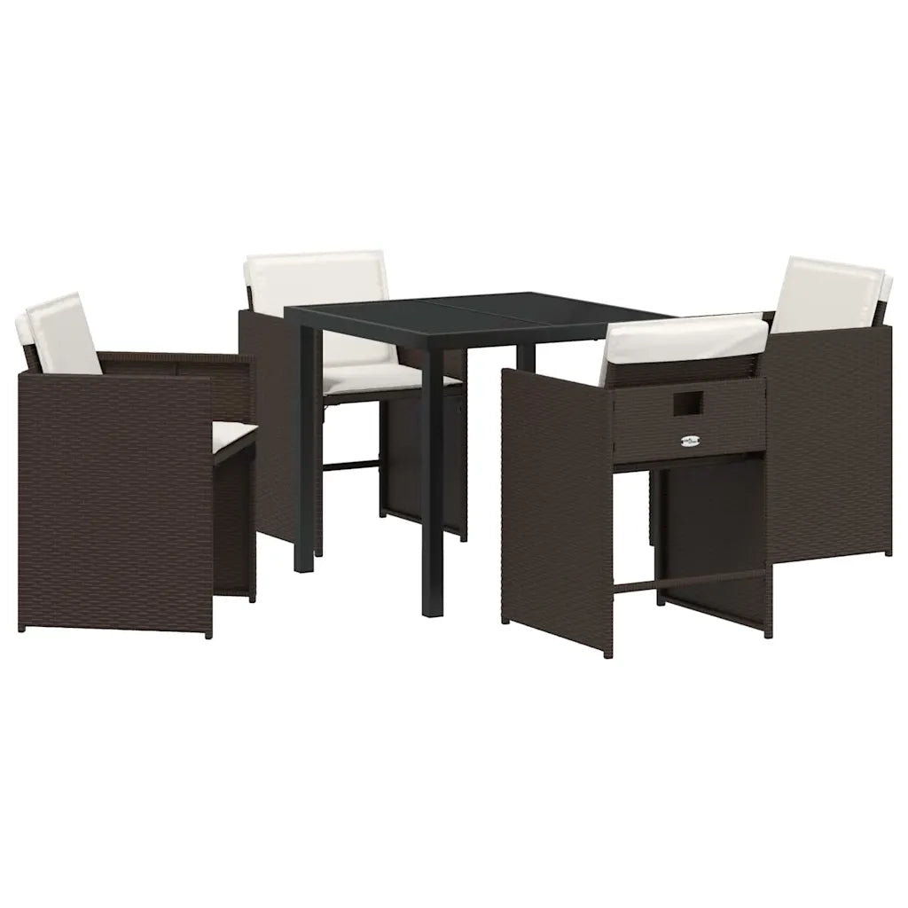 Set da Pranzo per Giardino con cuscino 5 pcs Marrone polyrattan