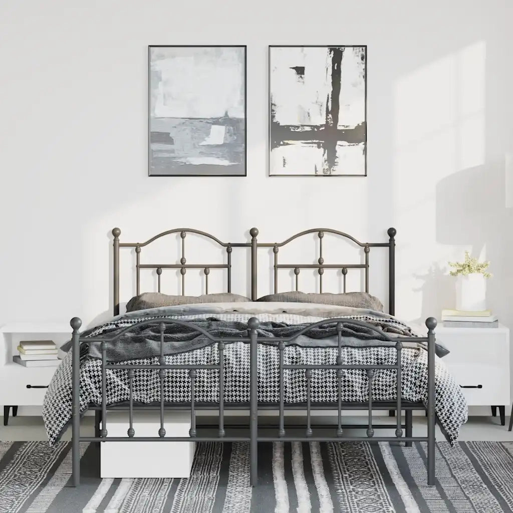 Giroletto con Testiera e Pediera Metallo Nero 135x190 cm 353456