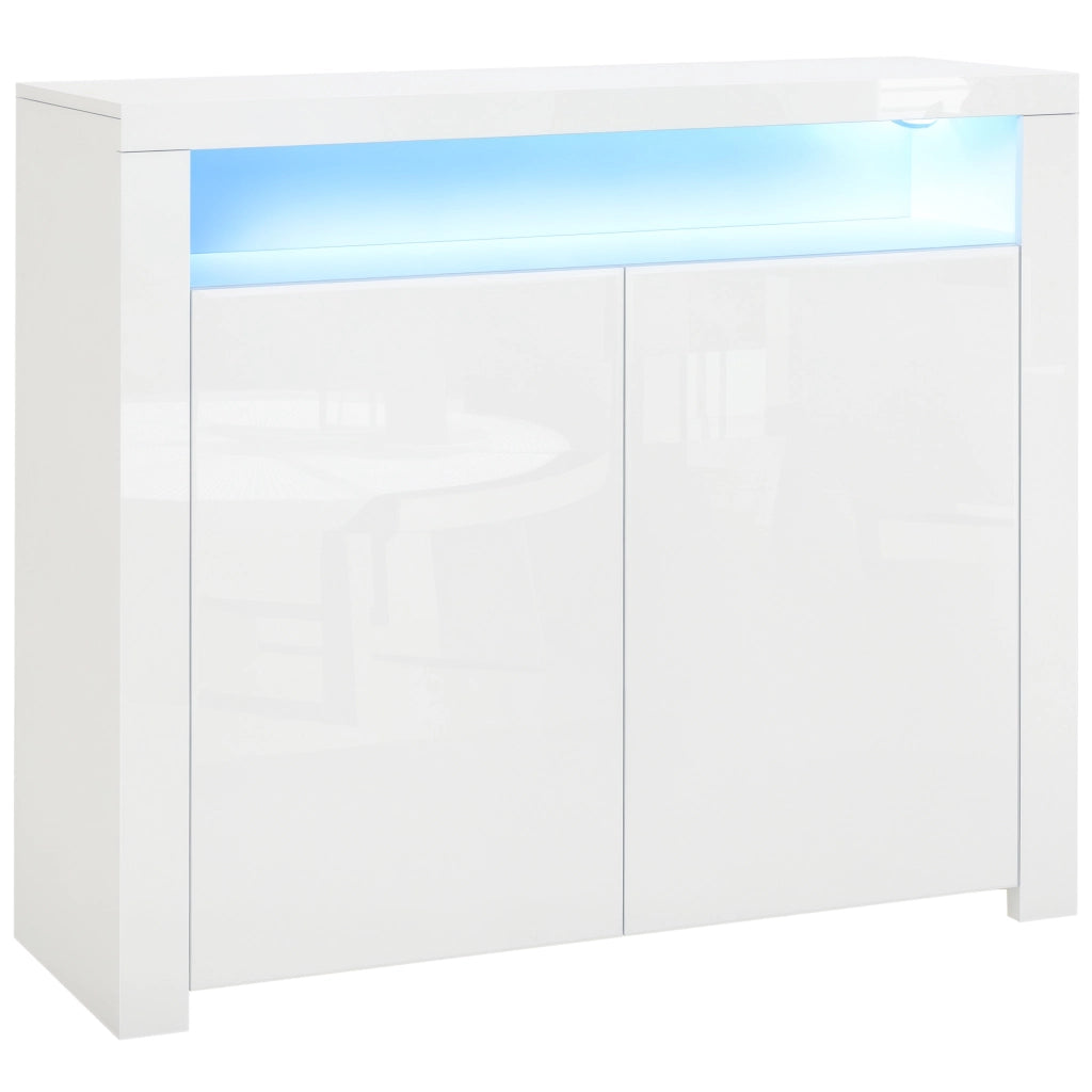 Mobiletto Salvaspazio Multiuso per Ingresso, Salotto o Bagno in Legno Bianco, con Luci LED Colorate, 107x35x97cm