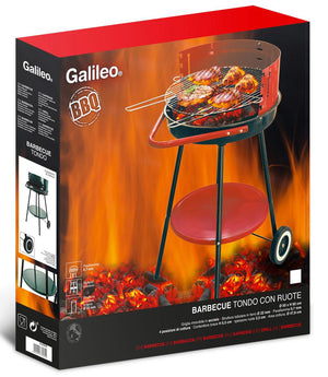 Barbecue a Carbone Carbonella Tondo Ø50 cm con Ruote Soriani Sun-day Rosso
