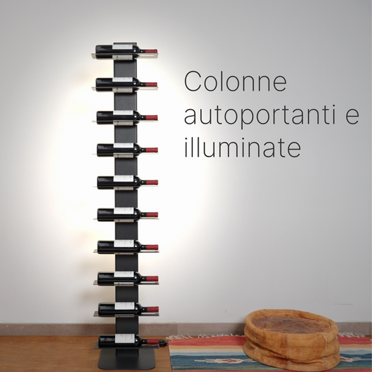 ALUBOX VIRGO Porta Vino Da Terra A Colonna Autoportante Illuminata 167X30X30 Cm Portabottiglie Vino Da Terra In Alluminio Con Mensole A C In Lamiera Zincata Capacità 10-20 Bottiglie