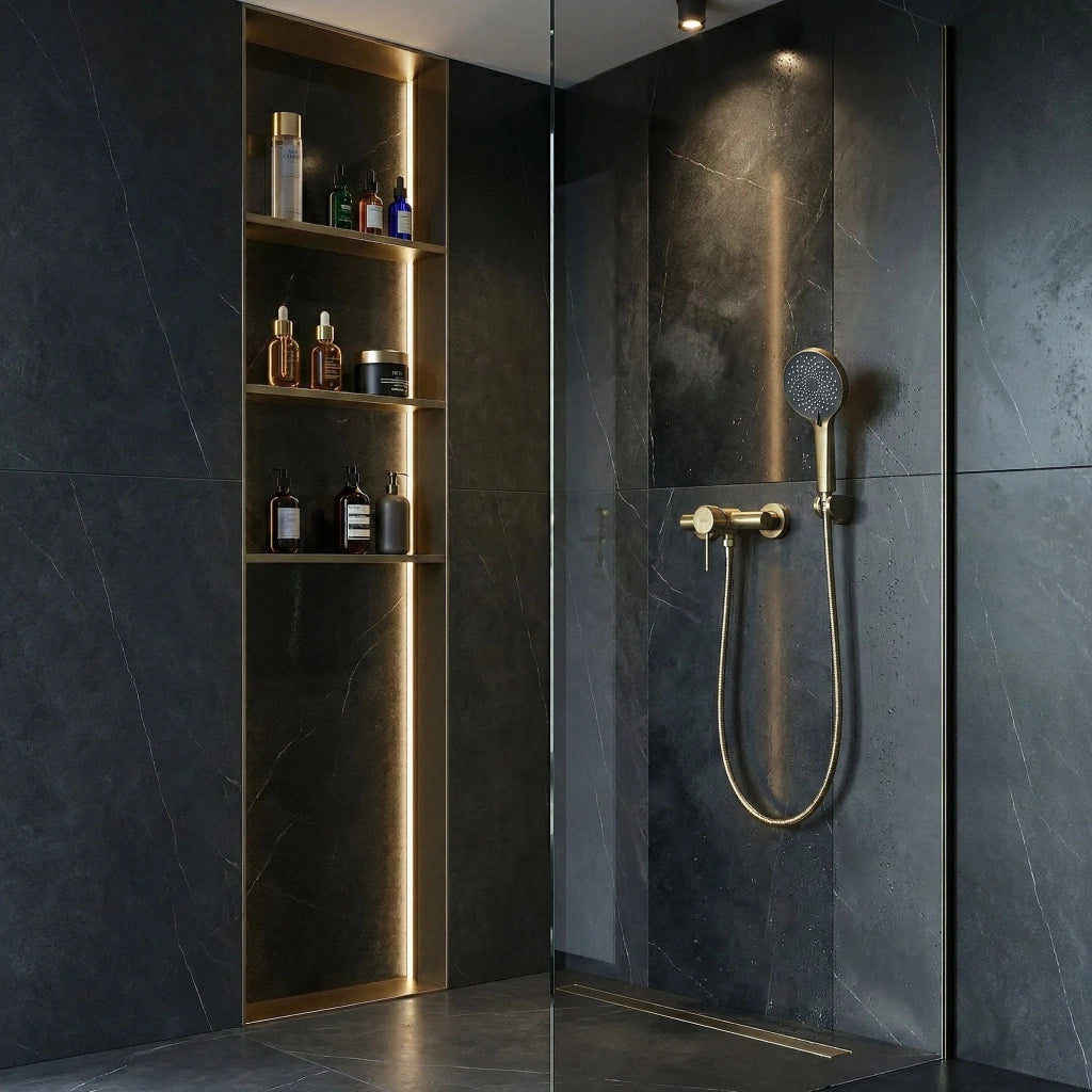 Rubinetto Doccia Rea Lungo Stripe Brush Gold