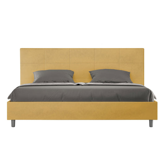 Letto Matrimoniale King size rivestito in Microfibra - MIKA Colore: Ocra, Tipologia Letto: Con Rete e Contenitore, Dimensione Rete: 180x190