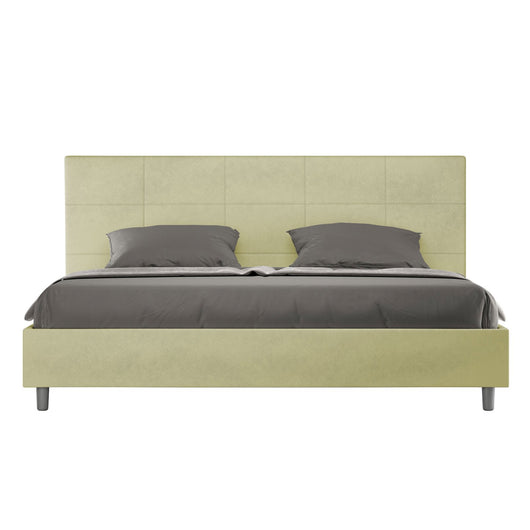 Letto Matrimoniale King size rivestito in Microfibra - MIKA Tipologia Letto: Con Rete e Contenitore, Colore: Tè verde, Dimensione Rete: 180x210